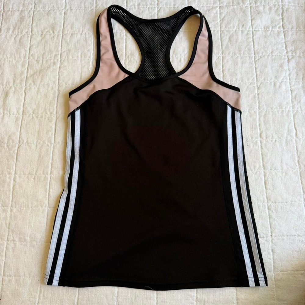 Yitong Women Black Pink Colorblock Yoga Tank Top White Stripes Mesh Back L/XL